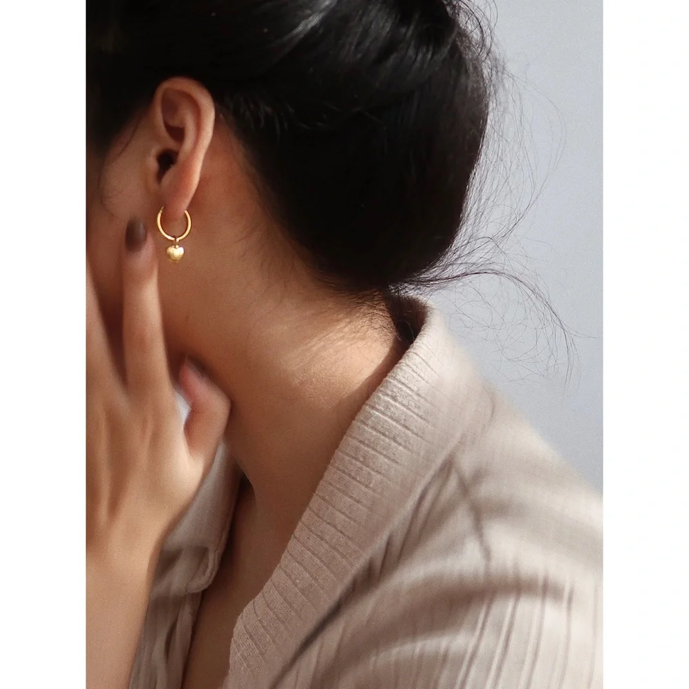 18K Gold Plated Golden Heart Hoop Earrings